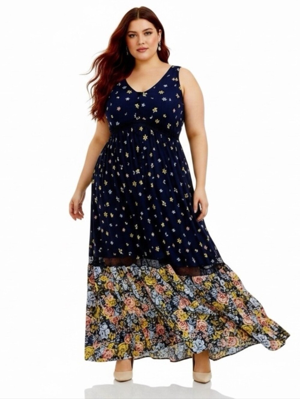 Torrid Navy Mixed Floral Challis Maxi Dress size 1X NWT